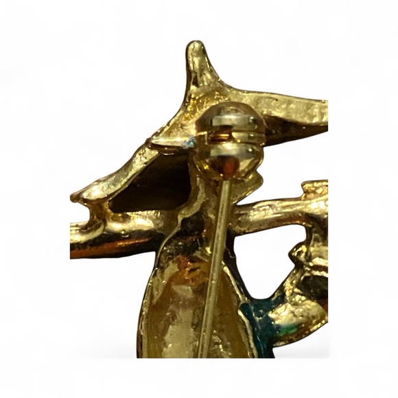 Vintage Asian Basket Carrier Brooch Gold Tone Jewel Tone Enamel Rhinestones - Picture 5 of 7